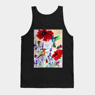 Hummingbirds on Red Poppies Tank Top